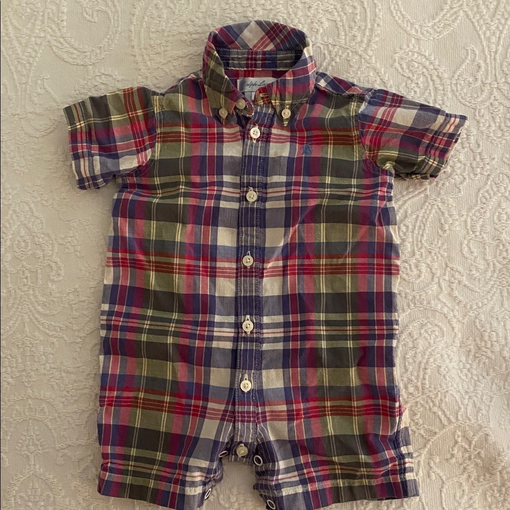 Ralph Lauren Multicolor Plaid Baby Romper